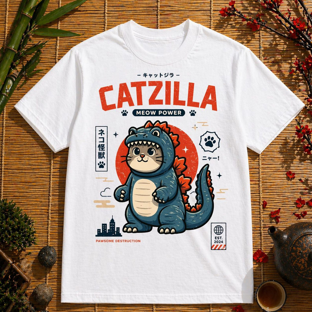 Catzilla Meow Power T Shirt Japanese Kaiju Cat Graphic Tee